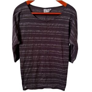 Athleta Gray & Silver Striped 3/4 Sleeve Top Athletic Activewear Shirt - Size XS